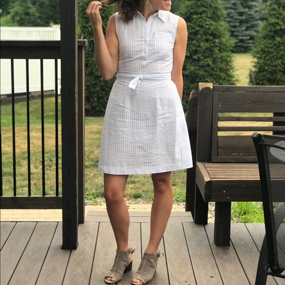 Target Seersucker Tie Collared Dress Light Blue & White size 2